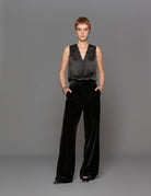 pantapalazzo pinces velluto nero - blufrida - pantalone