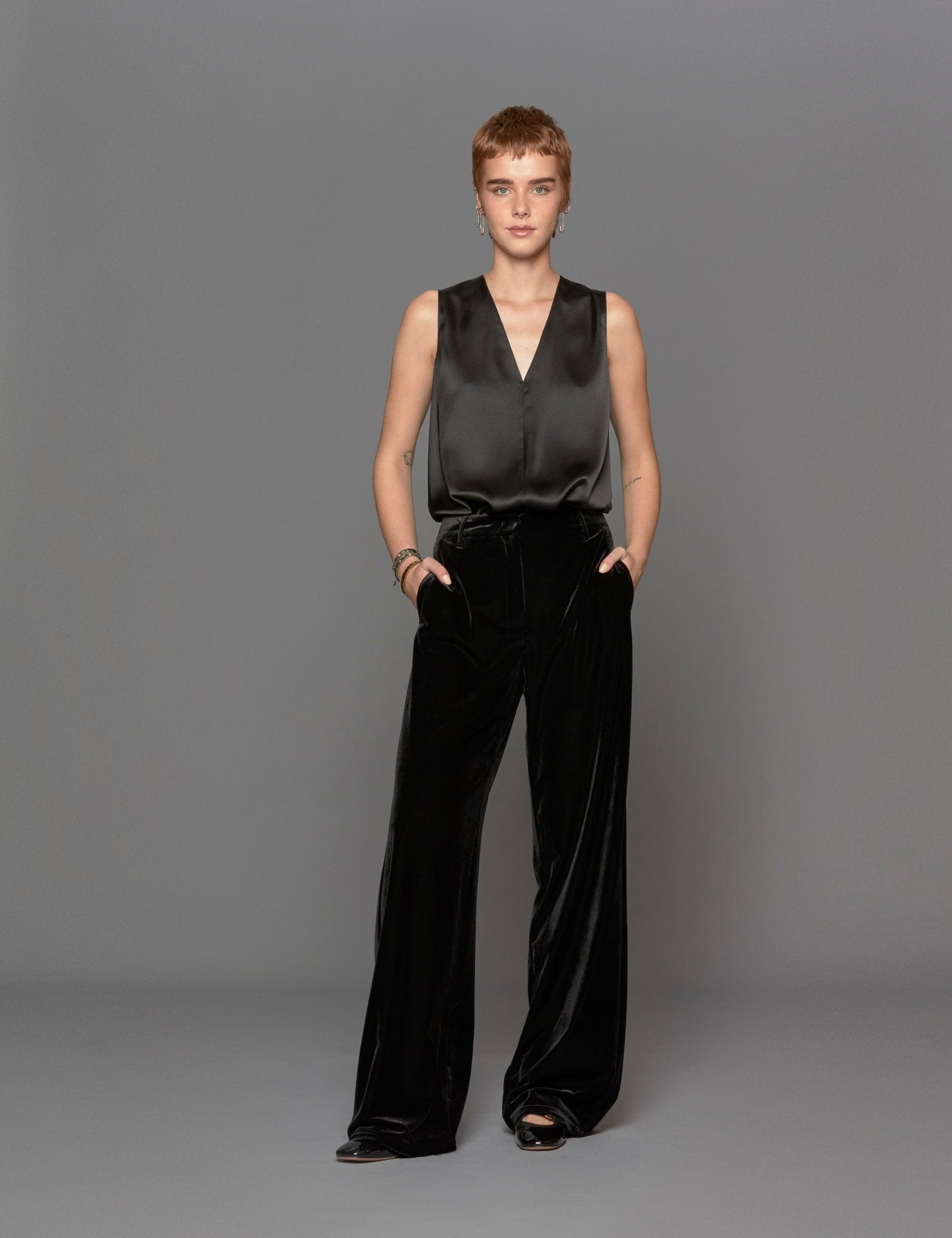 pantapalazzo pinces velluto nero - blufrida - pantalone