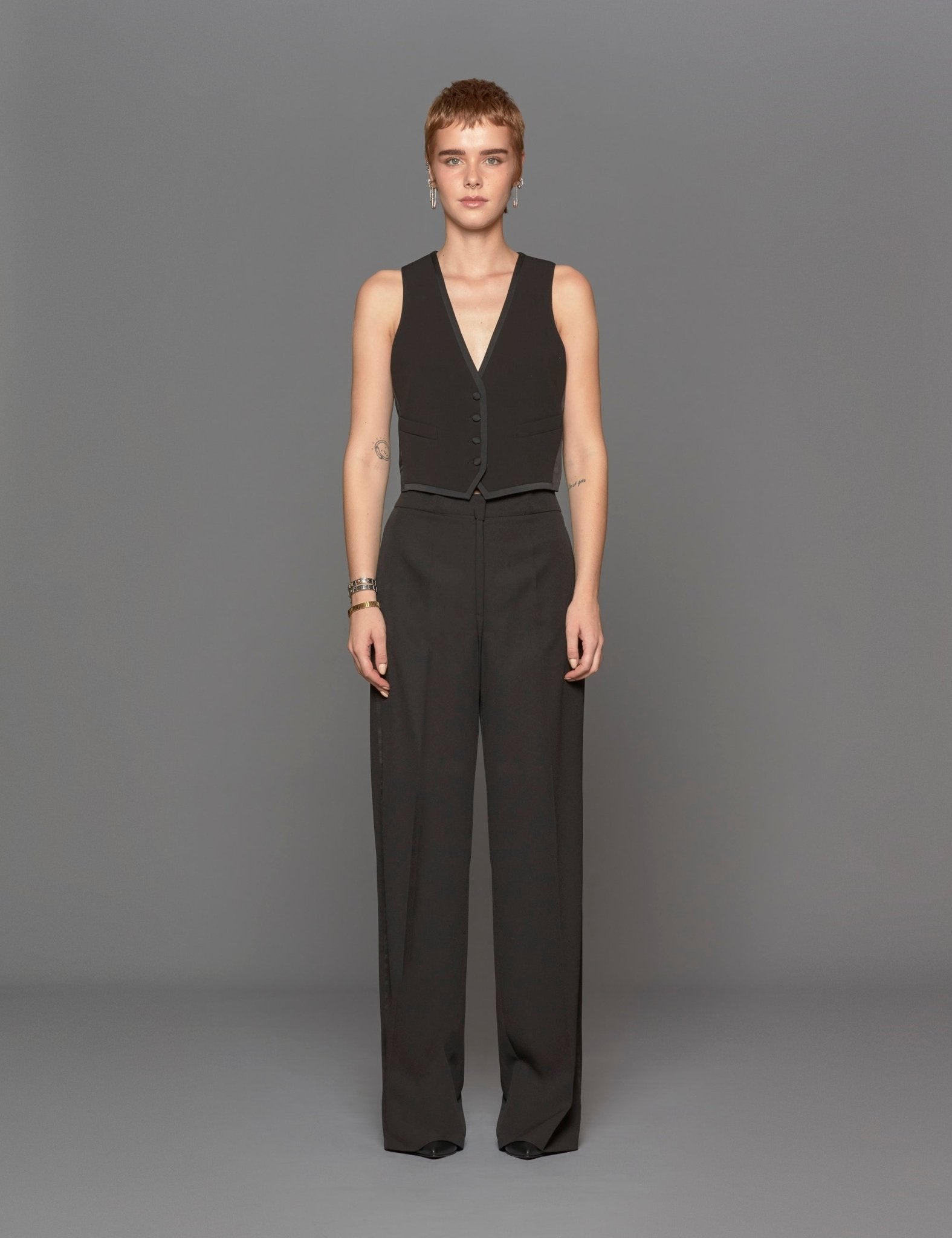 pantapalazzo piping nero - blufrida - pantalone