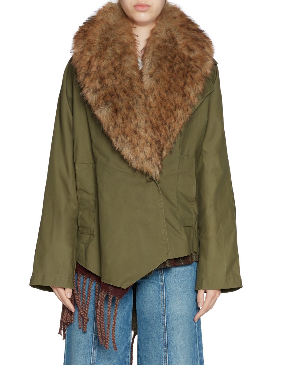 parka corto accoppiato collo ecofur verde militare - blufrida - giacca