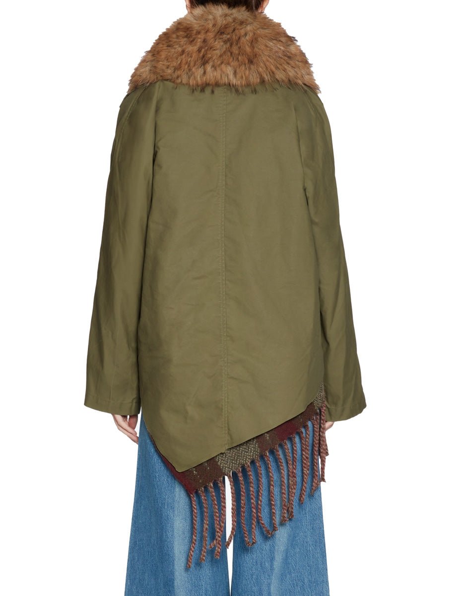 parka corto accoppiato collo ecofur verde militare - blufrida - giacca