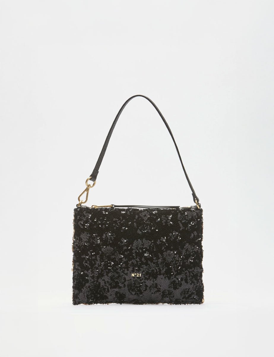 pochette paillettes large black gold - Frida SRL