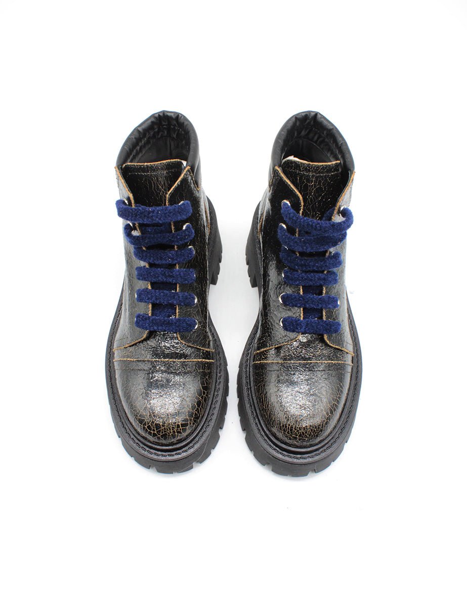 polacco stringato pelle crinkle nero - a.bocca - stivaletto