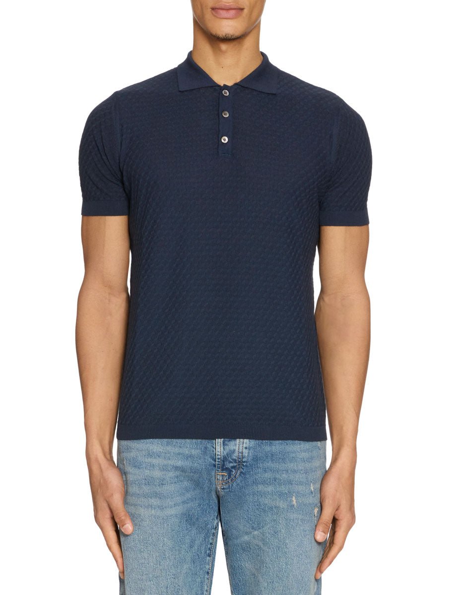 polo bottoni punto fantasia blu - Frida SRL