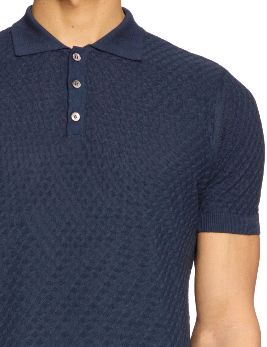 polo bottoni punto fantasia blu - Frida SRL