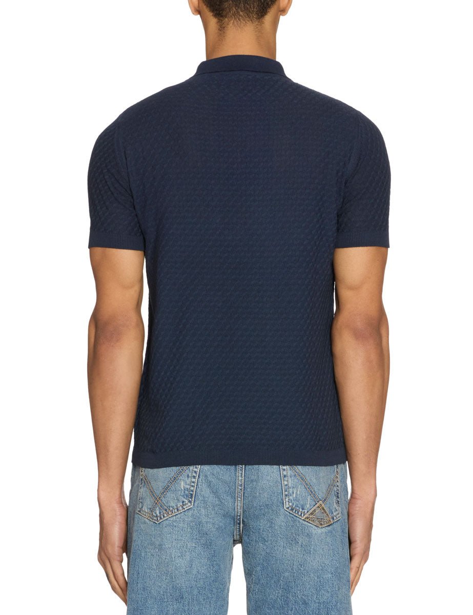 polo bottoni punto fantasia blu - Frida SRL