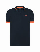 polo piquet riga collo fluo blu navy - sun68 - maglia