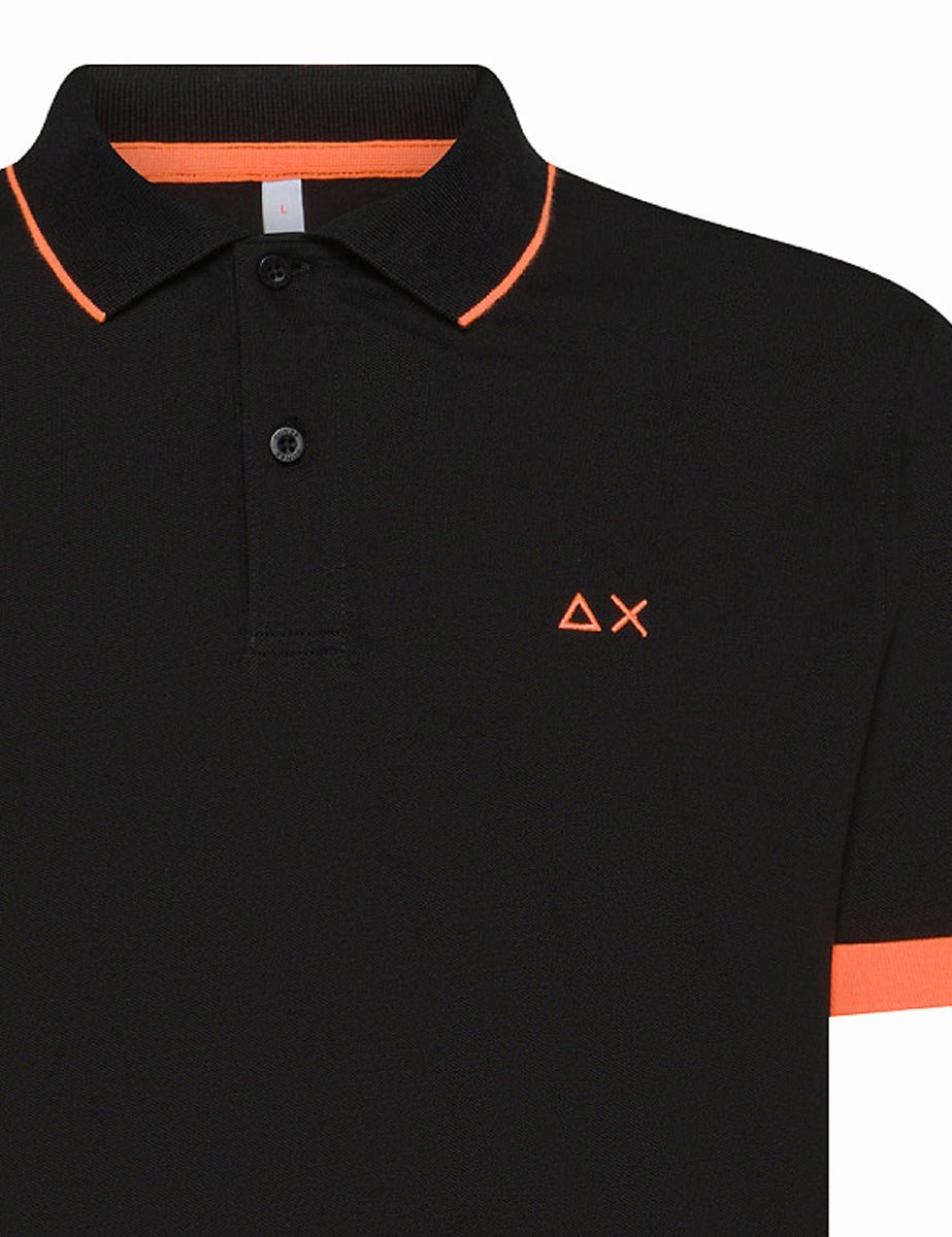 polo piquet riga collo fluo nero - sun68 - maglia