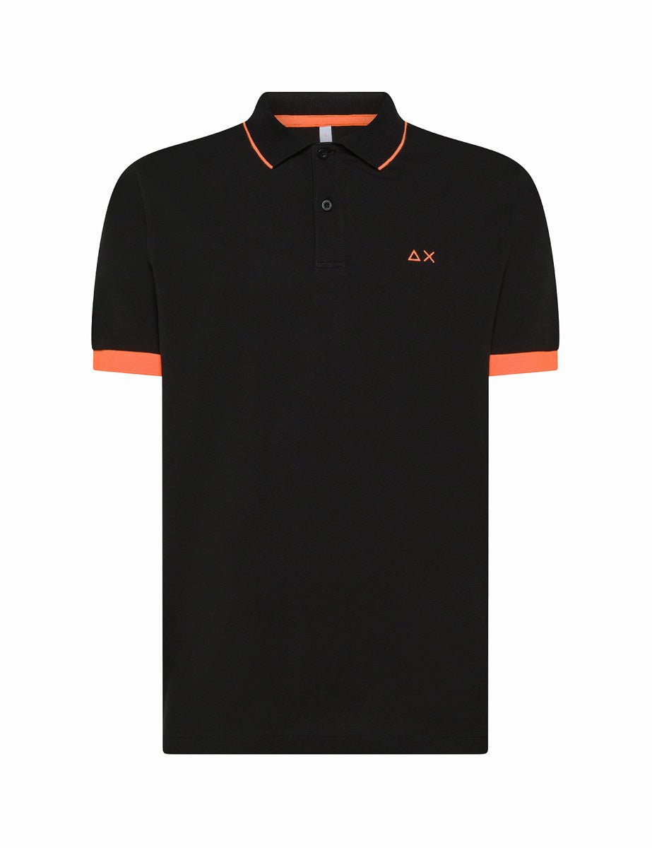 polo piquet riga collo fluo nero - sun68 - maglia