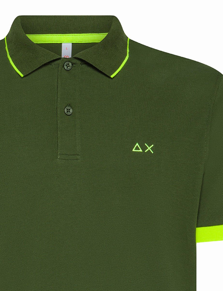 polo piquet riga collo fluo verde scuro - sun68 - maglia