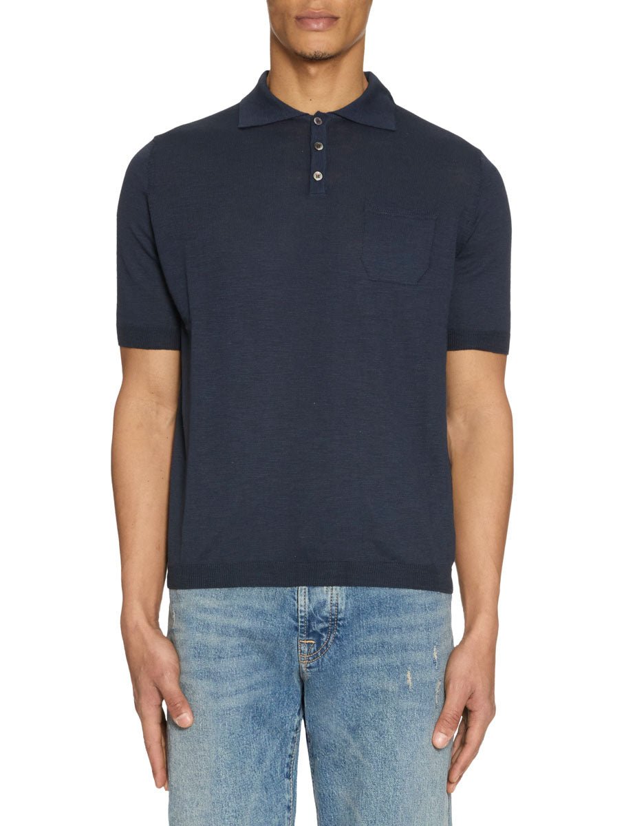 polo taschino cotone fiammato blu - blufrida - polo