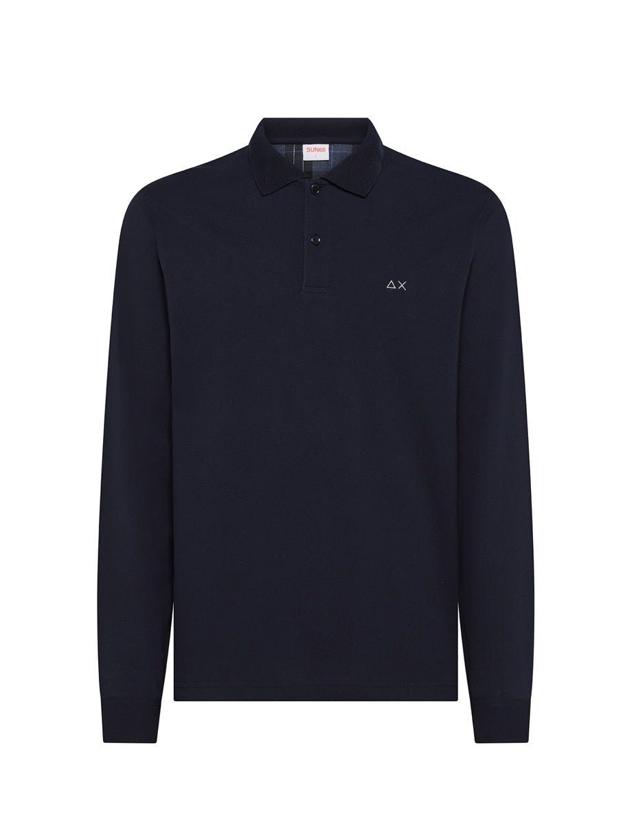 polo toppa check blu navy - sun68 - maglia