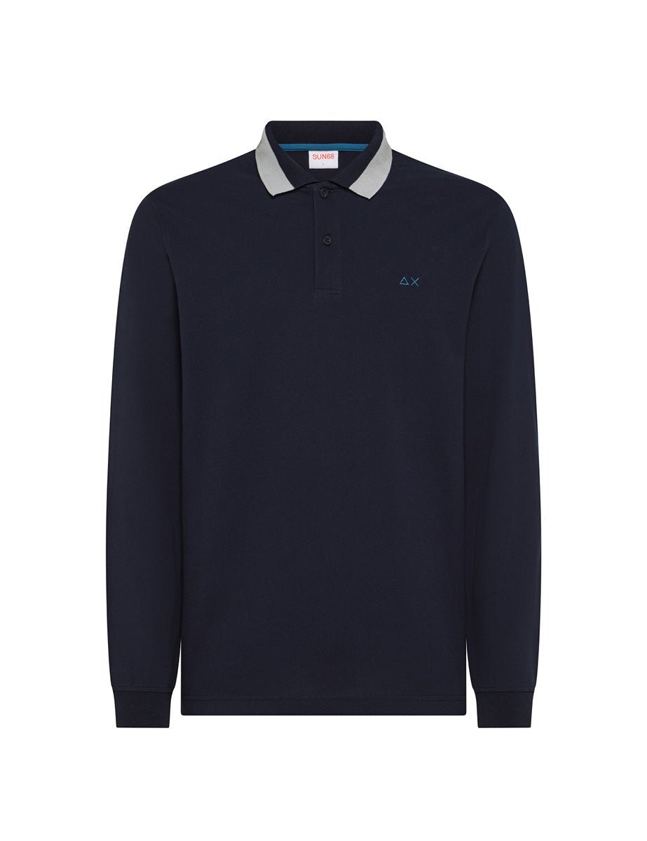 polo toppa riga collo blu navy - sun68 - maglia