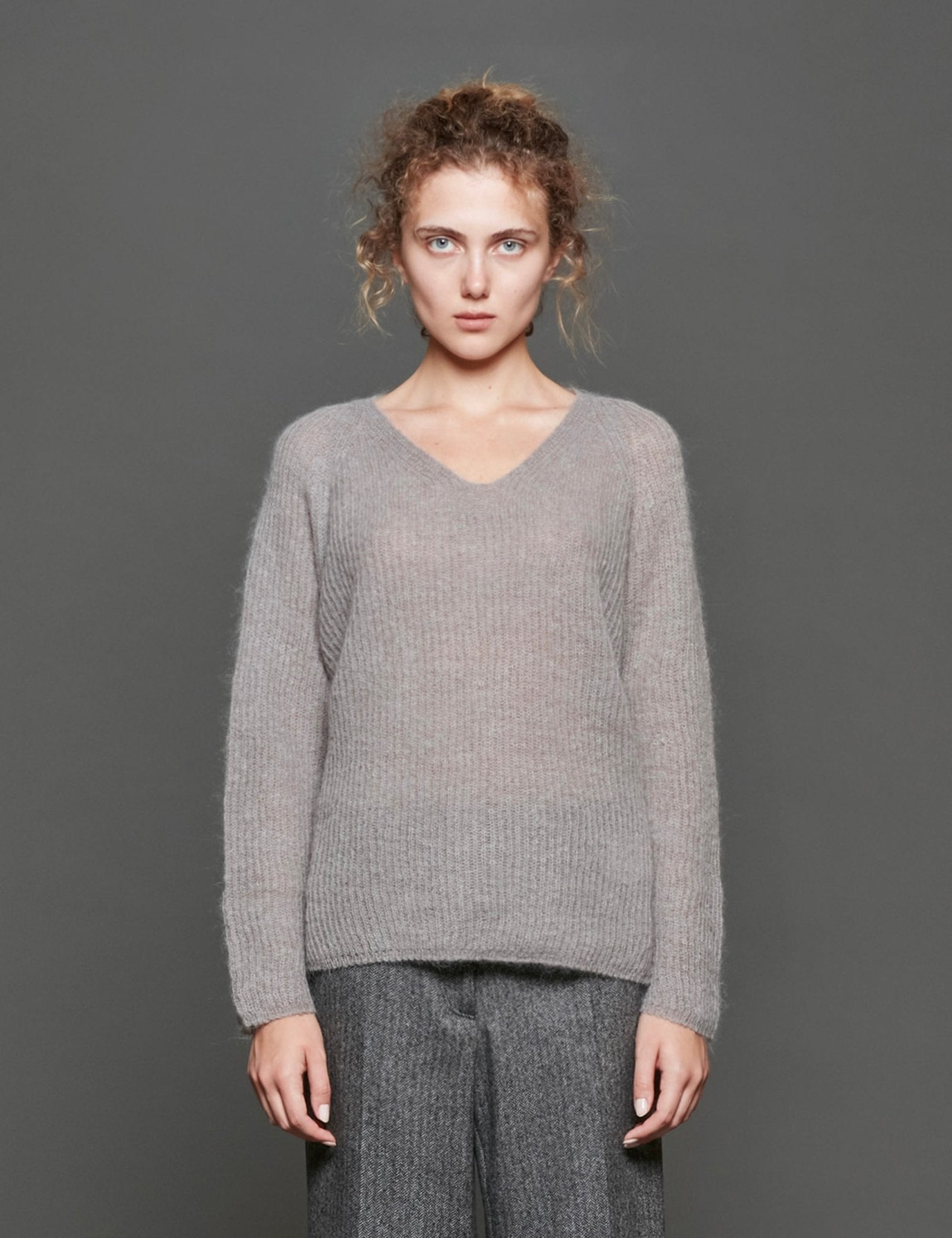 pull scollo v mohair grigio - max mara leisure - pullover