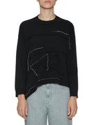 pullover asimmetrico ricamo nero - jei - o - pullover