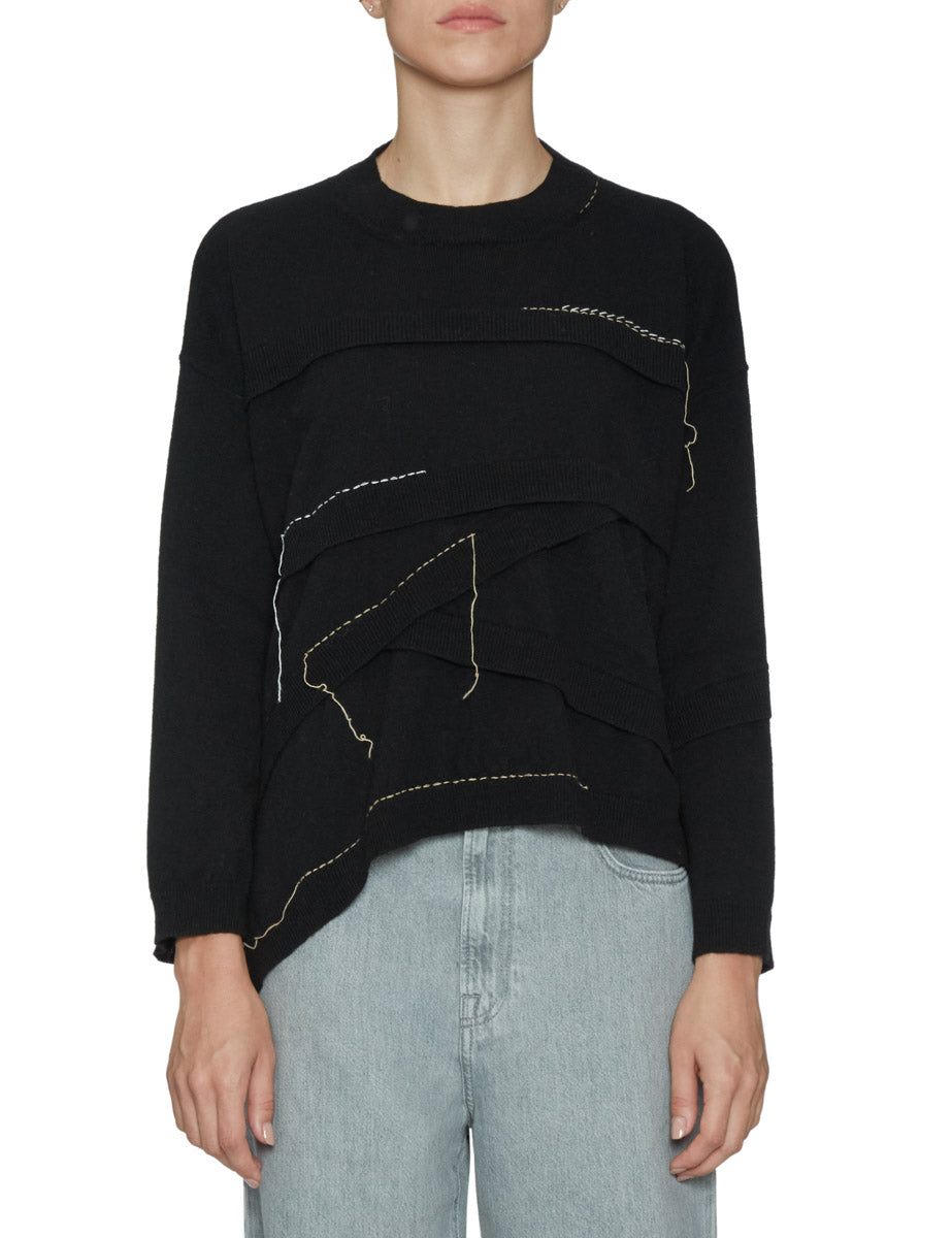 pullover asimmetrico ricamo nero - jei - o - pullover