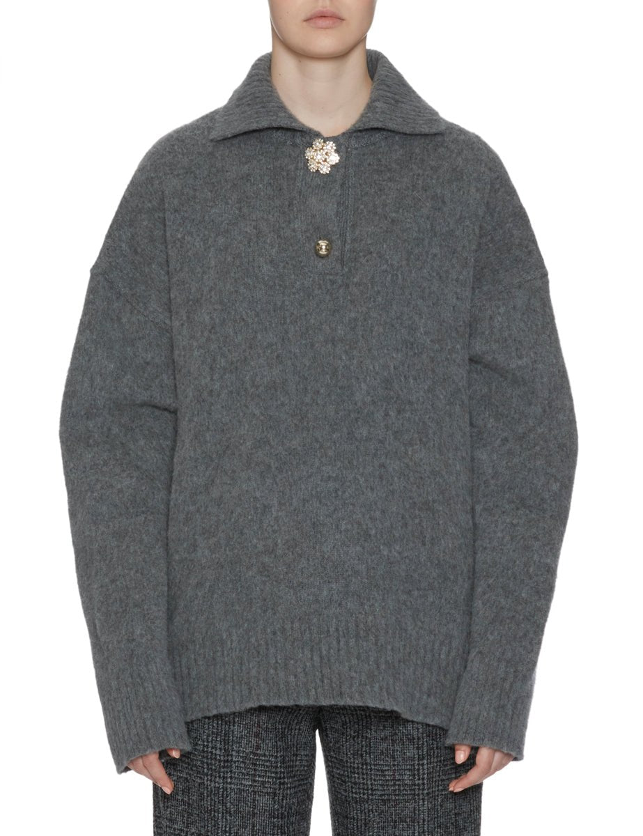 pullover bottone gioiello grigio melange - n21 alessandro dell'acqua - pullover
