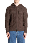 pullover cappuccio maglia lavorata marrone - alley docks - pullover