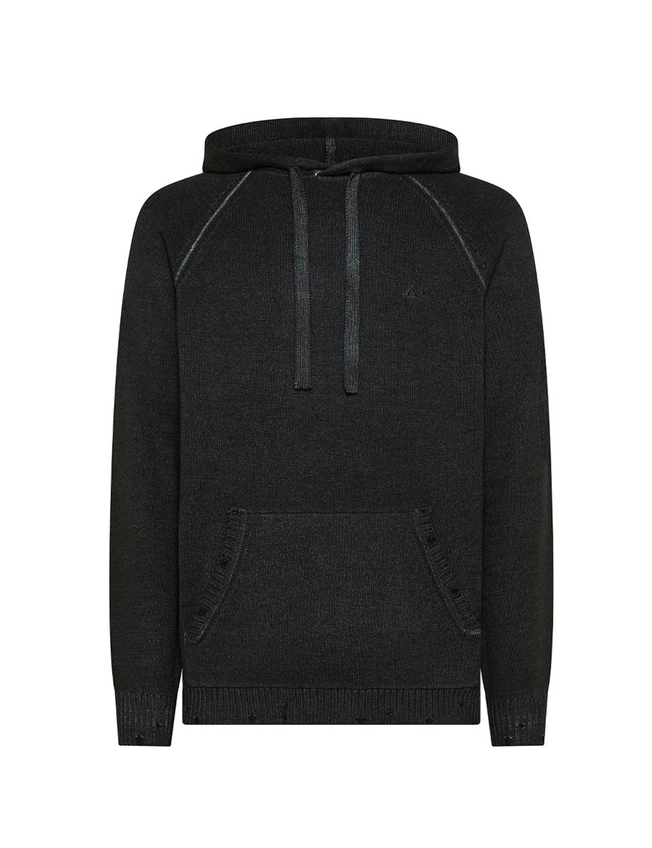pullover cappuccio rotture nero - sun68 - pullover