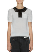 pullover colletto paillettes bianco latte - Frida SRL