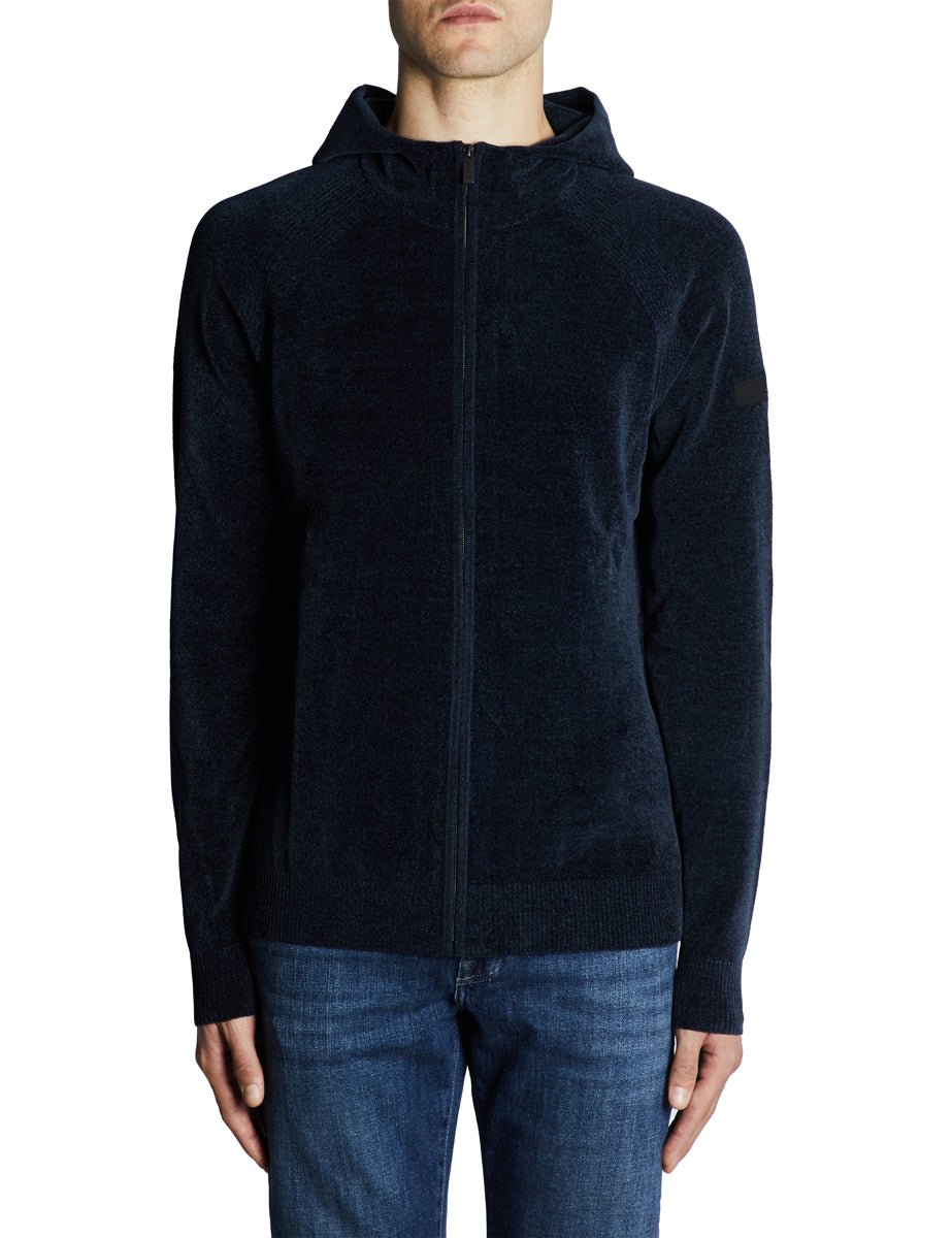 pullover full zip cappuccio ciniglia blu - rrd - pullover
