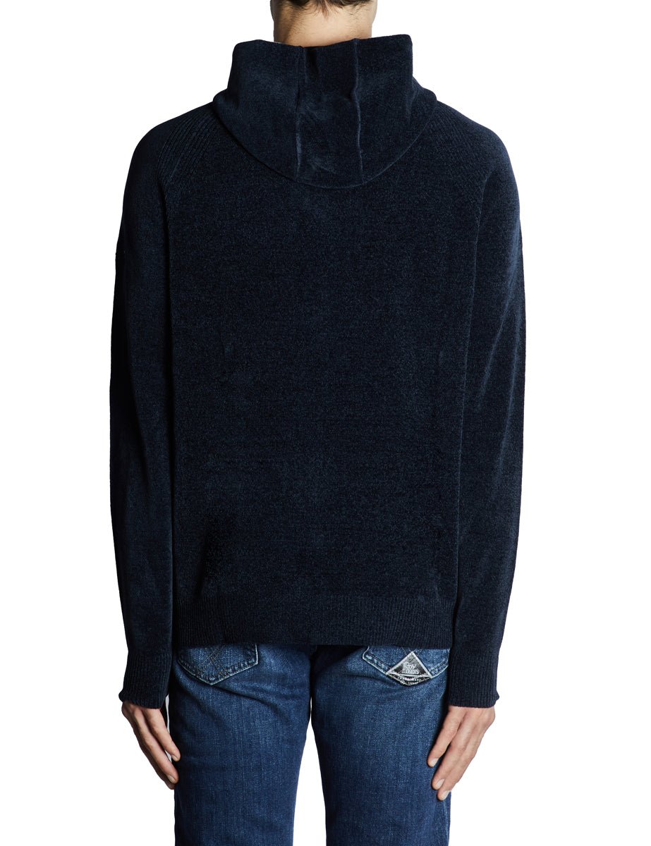 pullover full zip cappuccio ciniglia blu - rrd - pullover