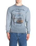 pullover girocollo azzurro grigio - bob - pullover