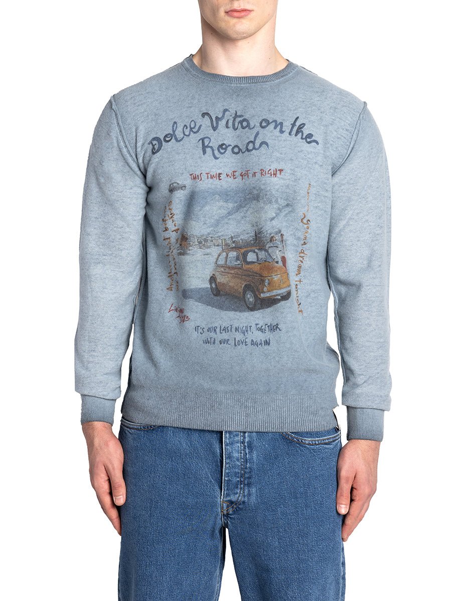 pullover girocollo azzurro grigio - bob - pullover