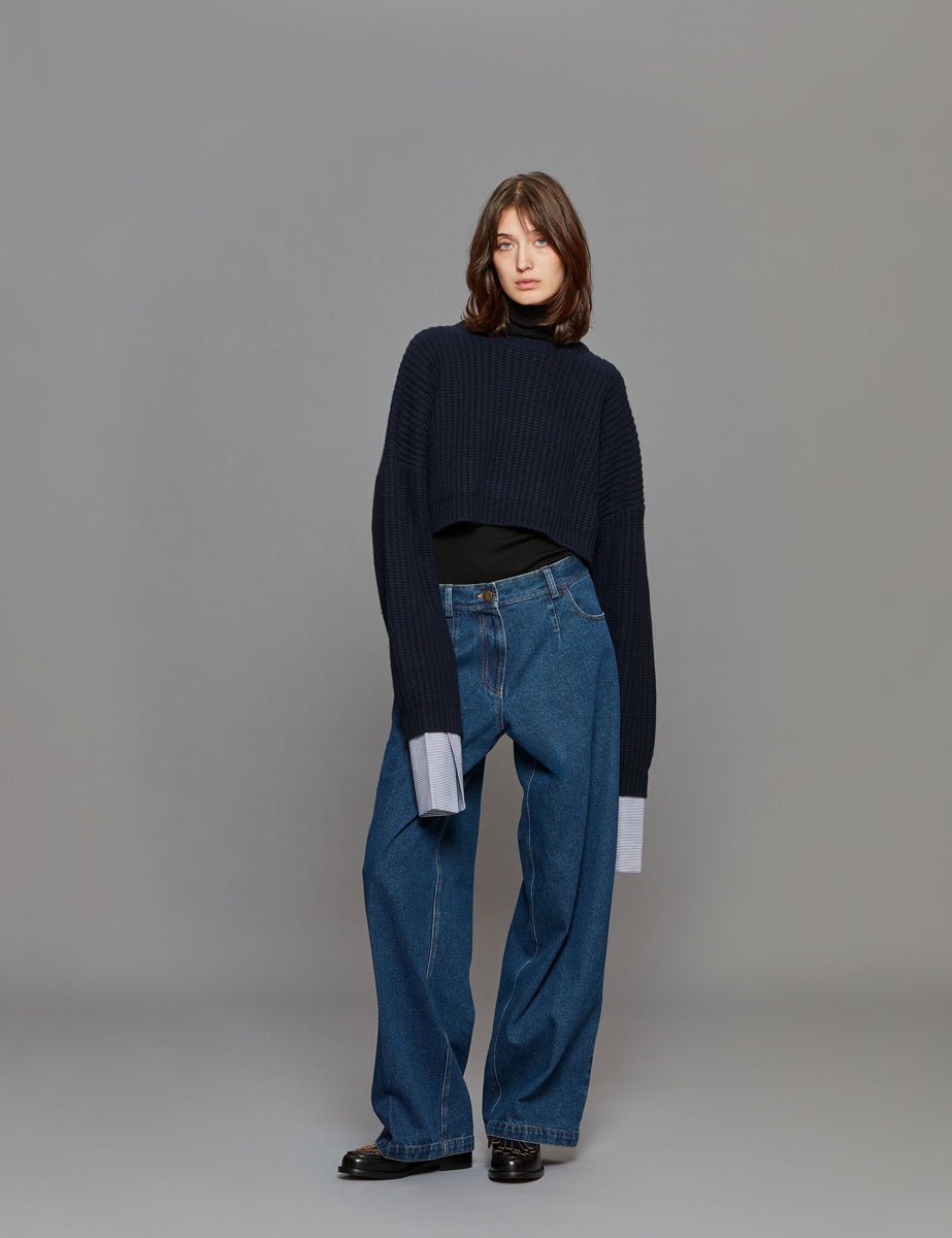 pullover girocollo cropped blu - Frida SRL