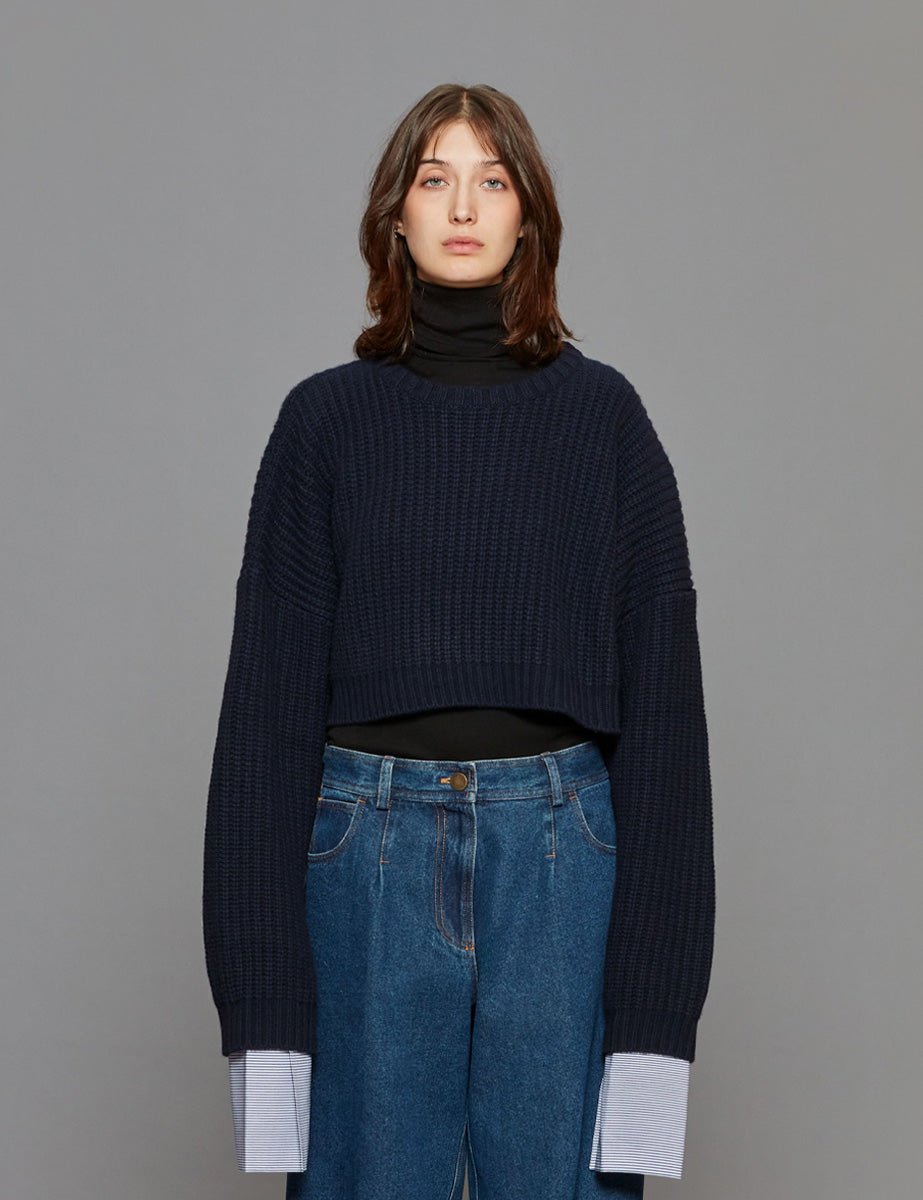 pullover girocollo cropped blu - Frida SRL