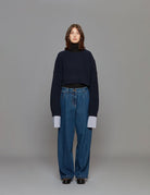 pullover girocollo cropped blu - Frida SRL
