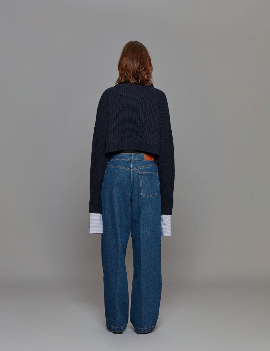 pullover girocollo cropped blu - Frida SRL