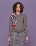 pullover girocollo intarsio grigio - Frida SRL