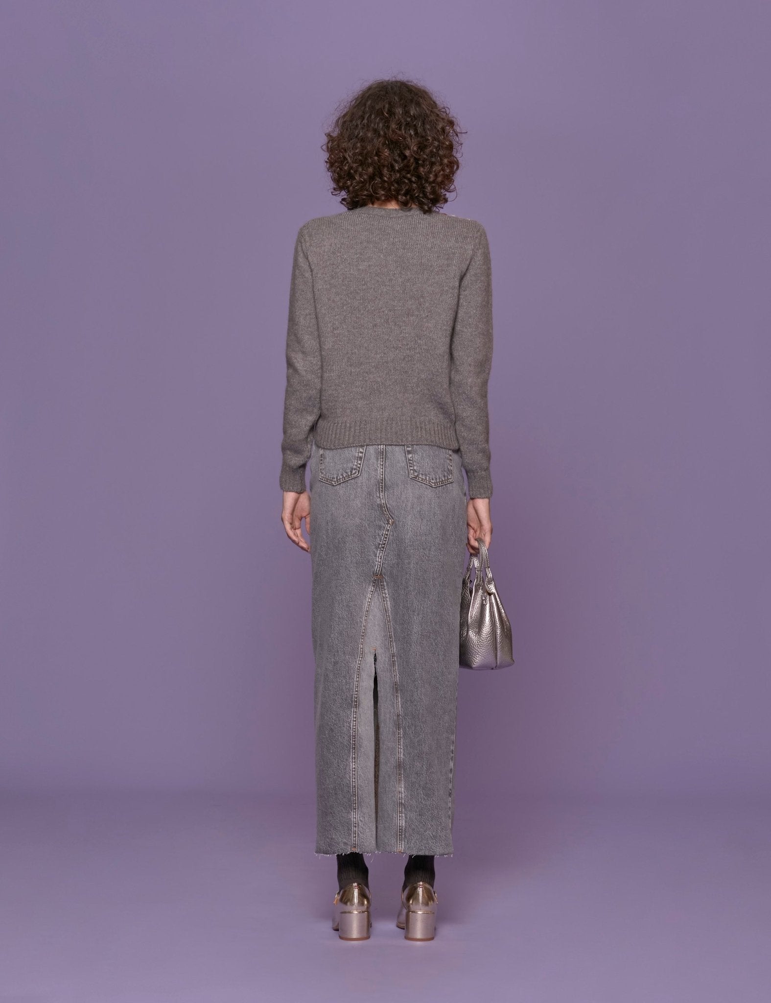 pullover girocollo intarsio grigio - Frida SRL