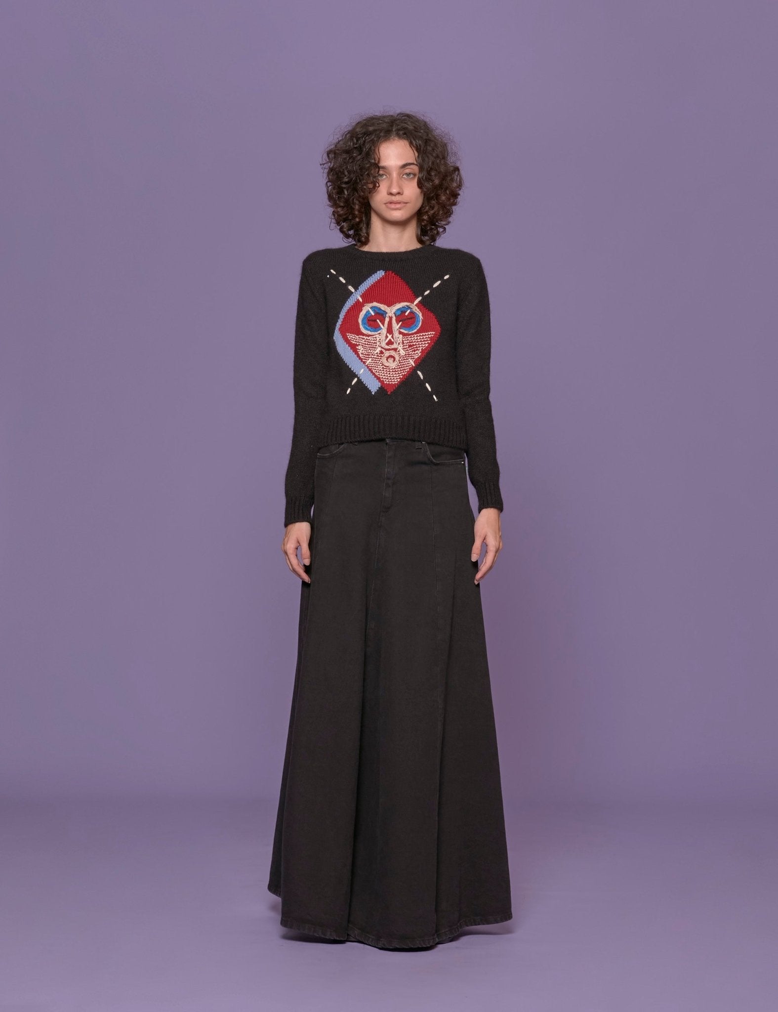 pullover girocollo intarsio nero - stella jean - pullover