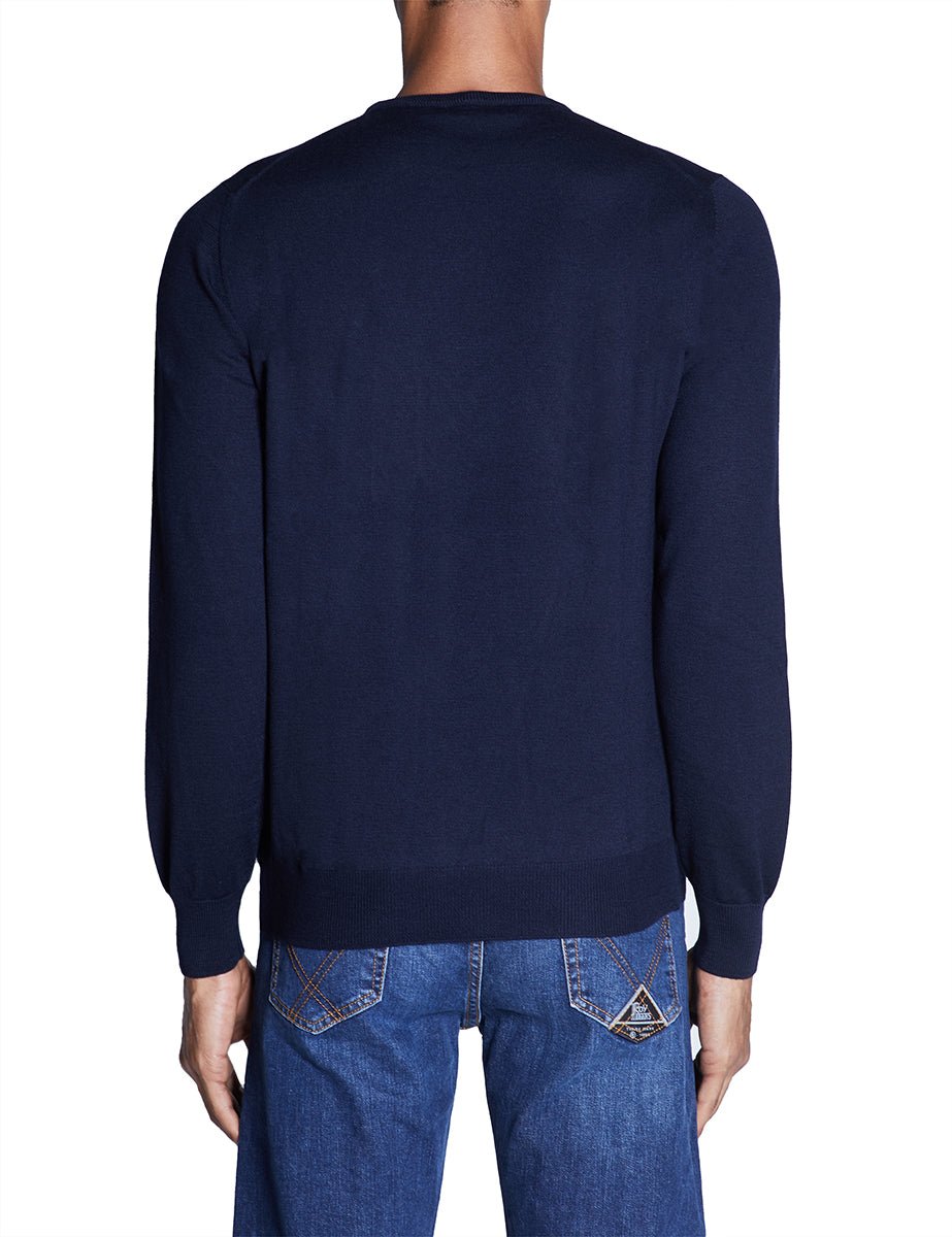 pullover girocollo lana merinos blu - barba - pullover
