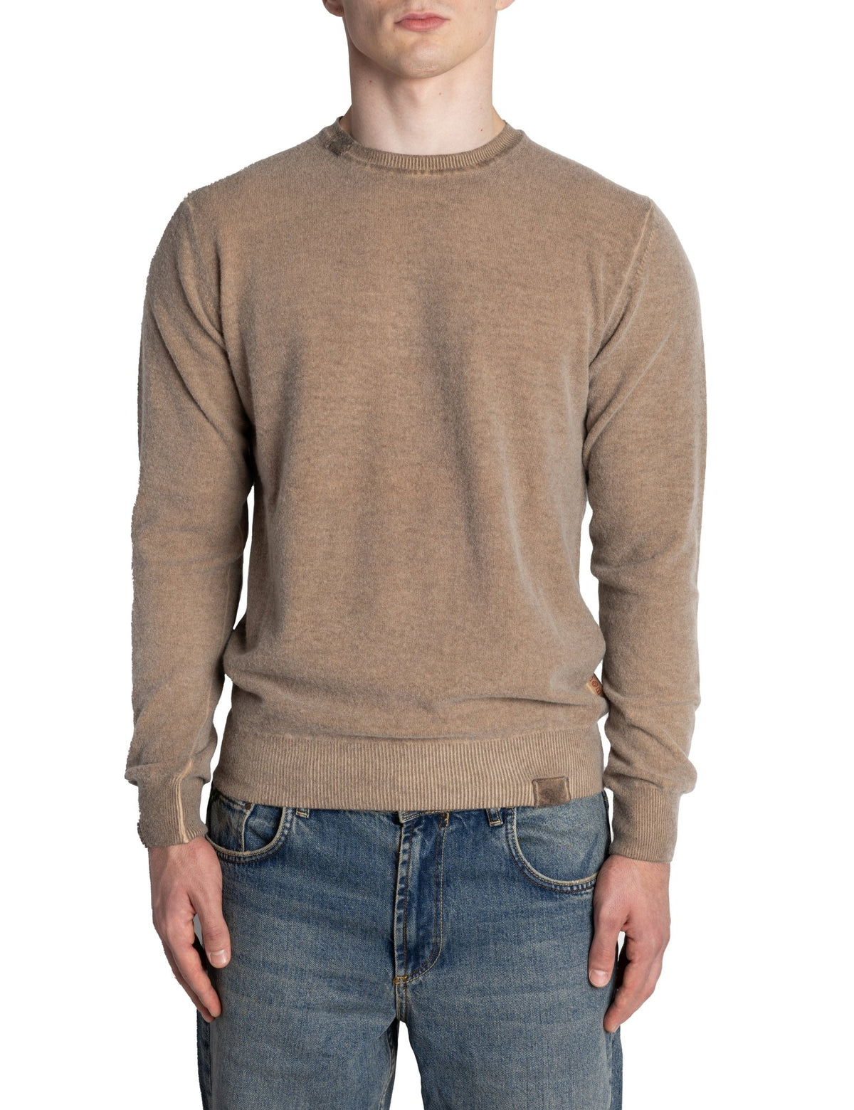 pullover girocollo lana toppe gomito marrone cioccolato - bob - pullover