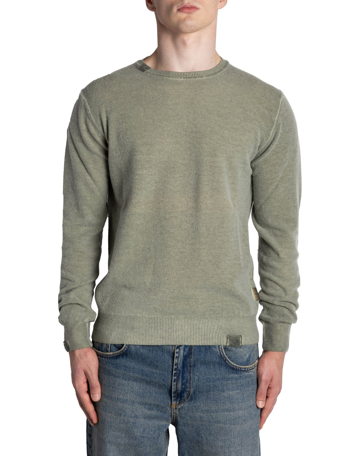 pullover girocollo lana toppe gomito verde militare - bob - pullover