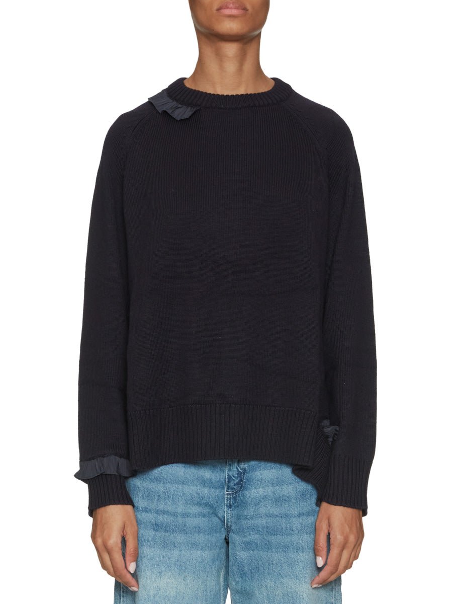 pullover girocollo maglia rouches blu scuro - beatrice b - pullover