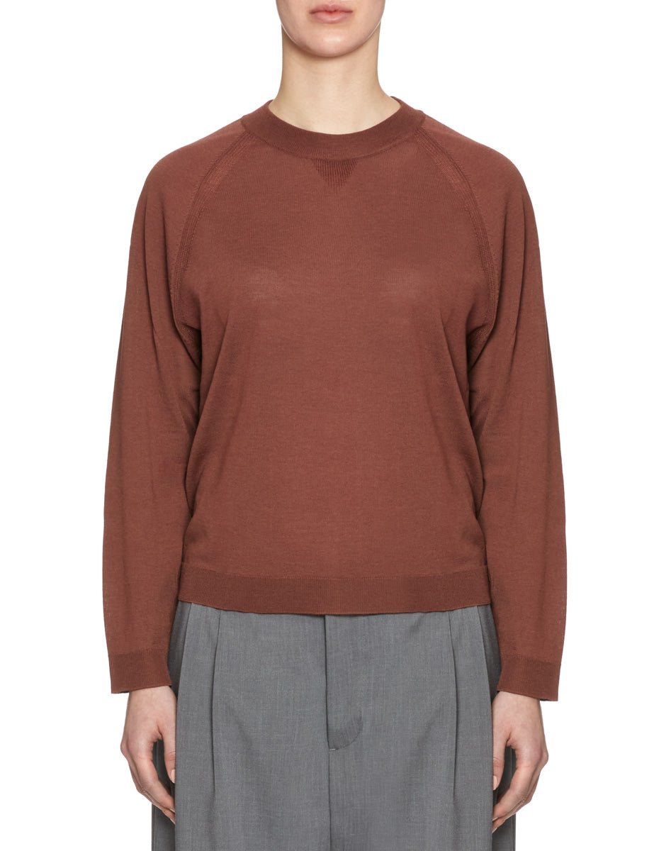 pullover girocollo merinos mattone - roberto collina - pullover