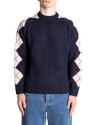 pullover girocollo motivo rombi mix blu navy - roy rogers - pullover