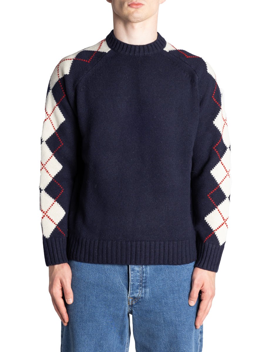pullover girocollo motivo rombi mix blu navy - roy rogers - pullover