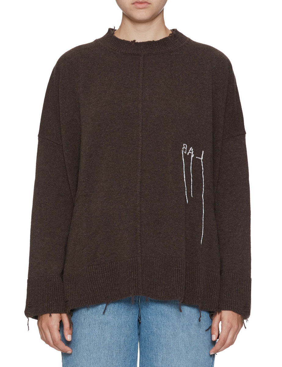 pullover girocollo over nervatura caffe - jei-o - pullover