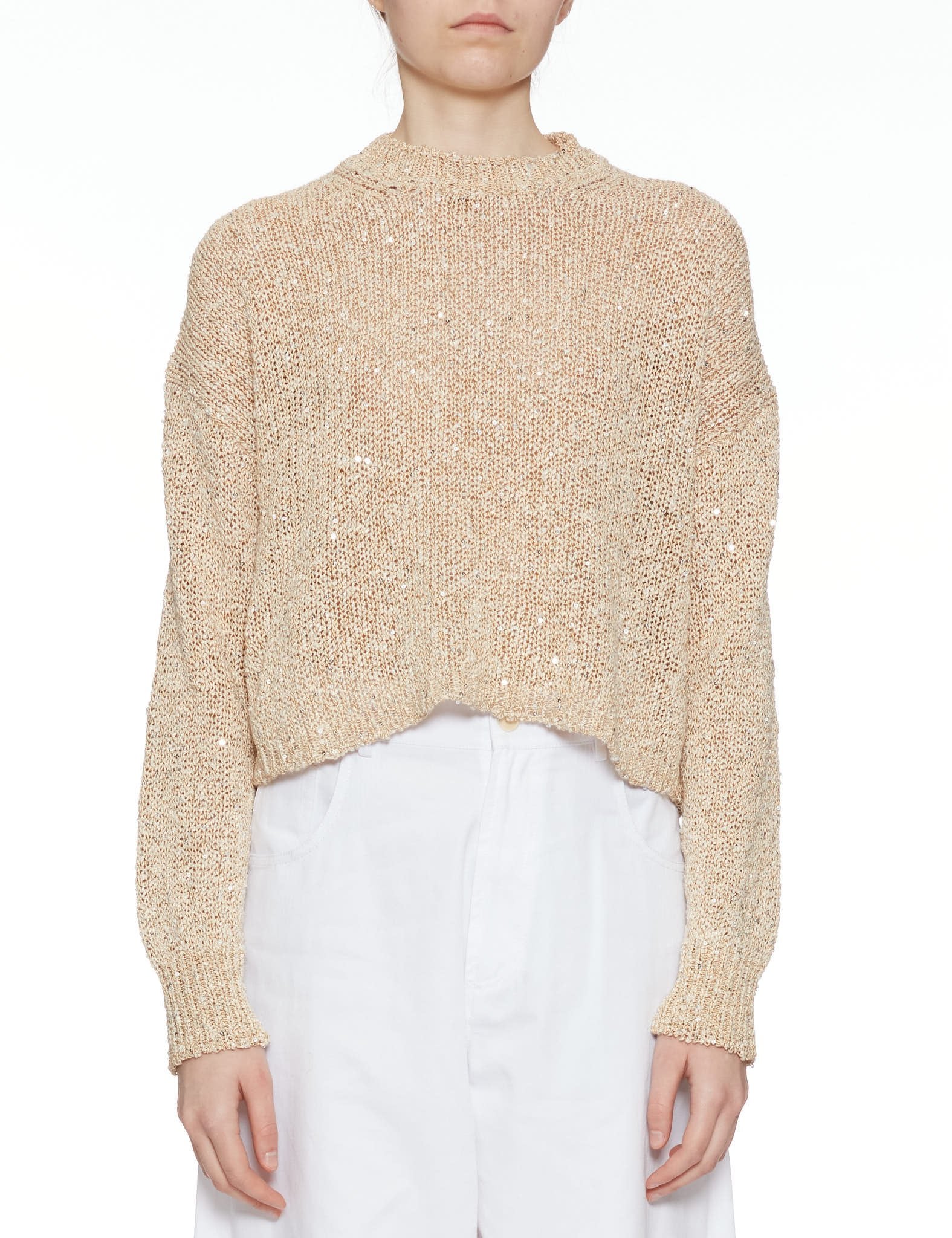 pullover girocollo punto luce pelle - alysi - pullover