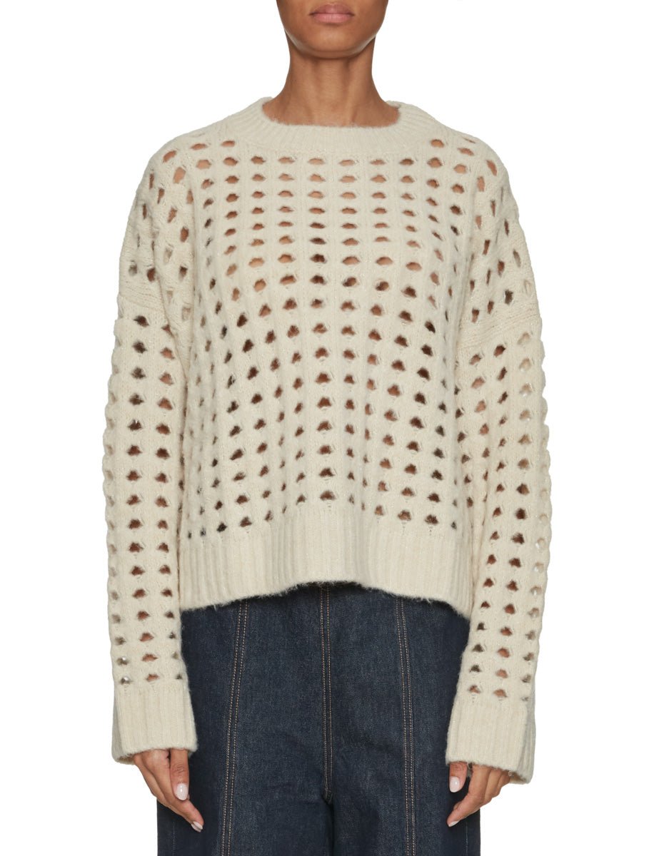 pullover girocollo punto rete crema - beatrice b - pullover