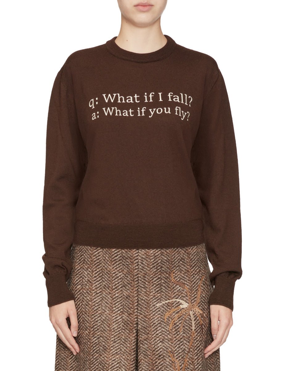 pullover girocollo ricamo scritta moro - stella jean - pullover