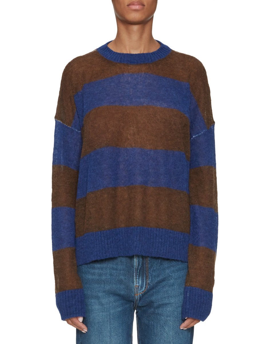 pullover girocollo righe alpaca blu royal cioccolato - jei-o - pullover