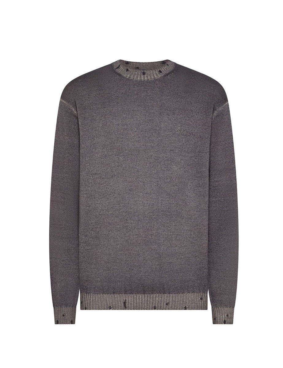 pullover girocollo rotture grigio scuro - sun68 - pullover