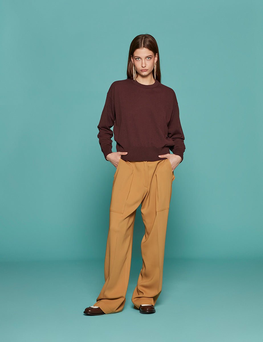 pullover girocollo spalla scesa cioccolato - roberto collina - pullover