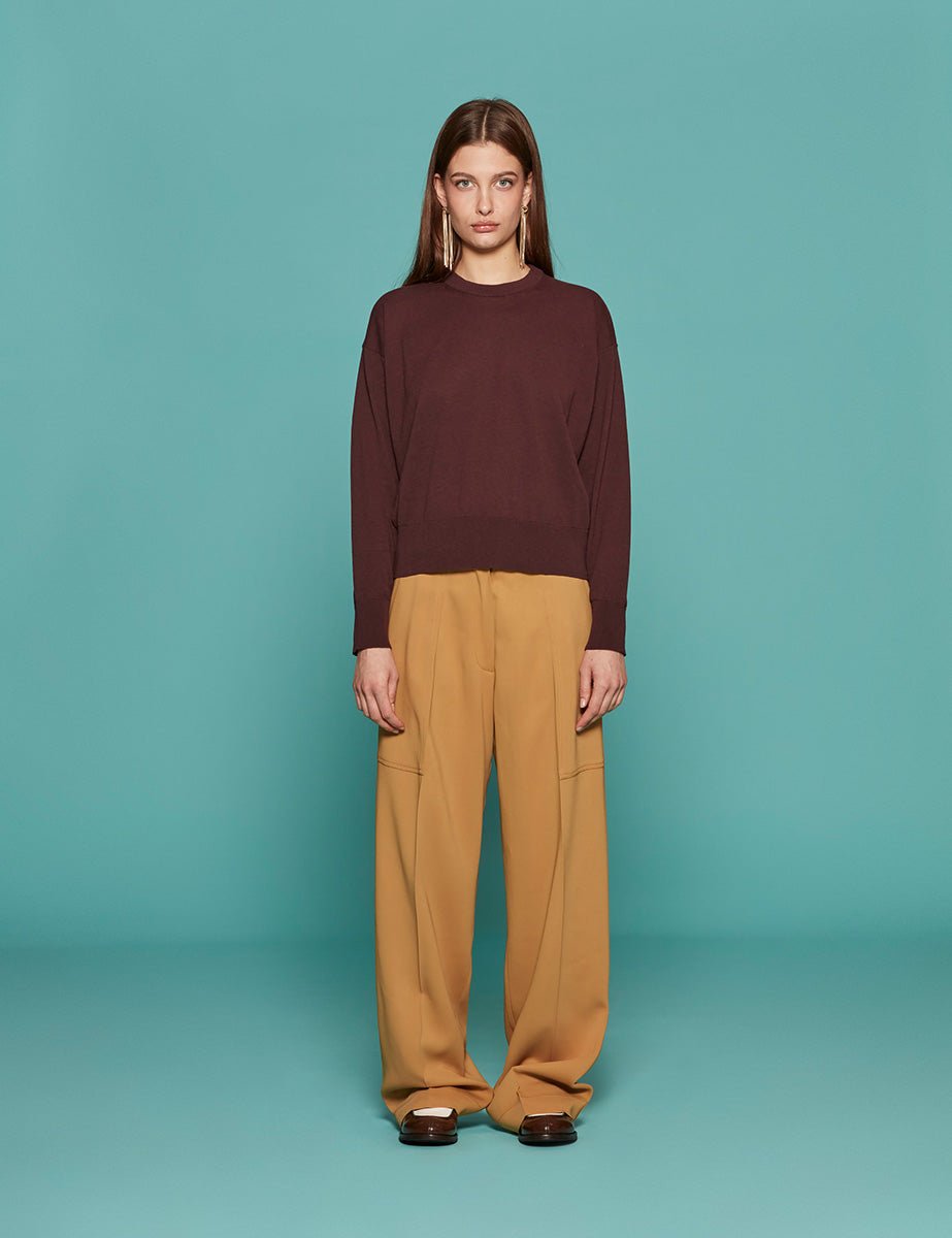 pullover girocollo spalla scesa cioccolato - roberto collina - pullover